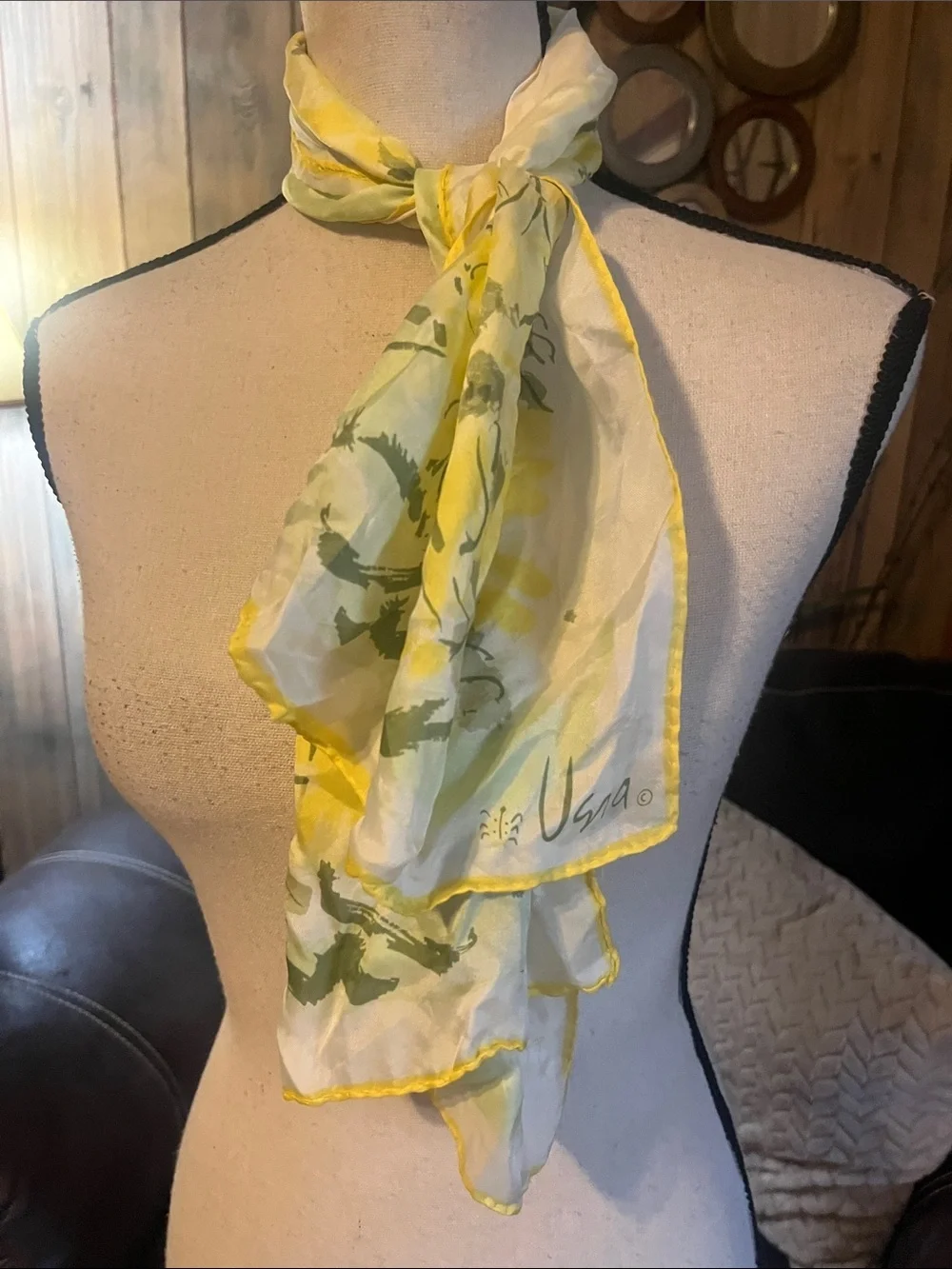 Vintage Vera Neumann Yellow Floral Lightweight Scarf Silky Oblong